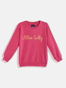 Allen Solly Junior Girls Fuchsia Pink & Yellow Brand Logo Print Sweatshirt