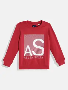 Allen Solly Junior Boys Red & White Brand Logo Print Pure Cotton Sweatshirt