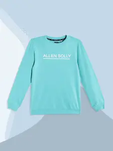 Allen Solly Junior Boys Turquoise Blue Brand Logo Print Pure Cotton Sweatshirt