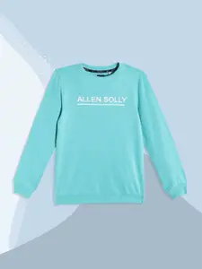 Allen Solly Junior Boys Turquoise Blue Brand Logo Print Pure Cotton Sweatshirt