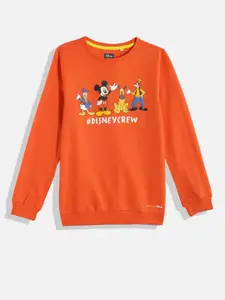 Allen Solly Junior Boys Orange Mickey & Friends Printed Pure Cotton Sweatshirt