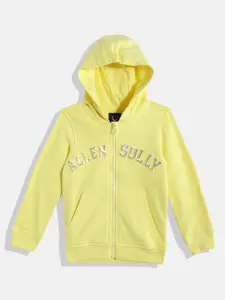 Allen Solly Junior Girls Yellow Self Design Hooded Sweatshirt