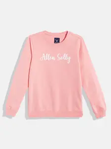 Allen Solly Junior Girls Peach-Coloured & White Brand Logo Printed Sweatshirt