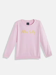 Allen Solly Junior Girls Pink & Yellow Brand Logo Print Sweatshirt