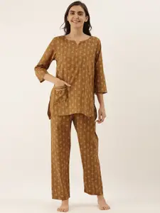 Bannos Swagger Women Yellow Printed Night suit