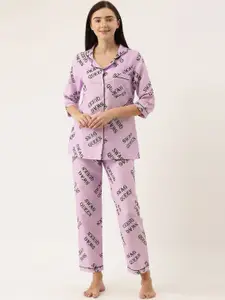 Bannos Swagger Women Purple & Black Printed Night suit