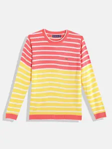 Allen Solly Junior Boys Yellow & Peach-Coloured Striped Pullover