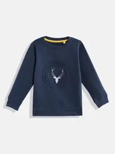 Allen Solly Junior Boys Navy Blue & Grey Brand Logo Embossed & Printed Sweatshirt