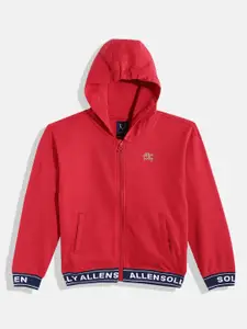 Allen Solly Junior Girls Red Solid Cotton Hooded Sweatshirt