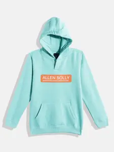 Allen Solly Junior Boys Turquoise Blue Brand Logo Print Hooded Sweatshirt
