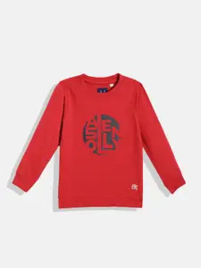 Allen Solly Junior Boys Red & Navy Blue Pure Cotton Brand Logo Print Sweatshirt