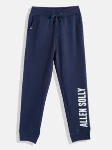 Allen Solly Junior Boys Navy Blue & White Solid Cotton Joggers with Brand Logo Print