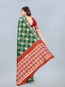 Mizzific Green & Red Woven Design Zari Silk Cotton Banarasi Saree