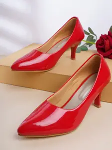 SAPATOS Red Embellished Kitten Pumps