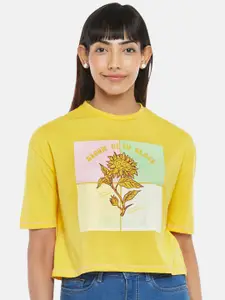 People Yellow & acacia Floral Print Crop Top