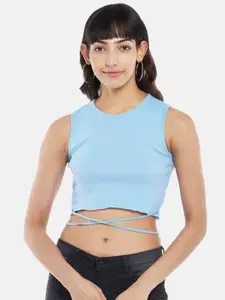 People Blue Styled Back Crop Top