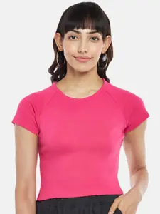 People Pink Knitted Fitted Pure Cotton Crop Top