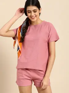 Clt.s Clt s Women Pink Pure Cotton Self Striped Shorts Set