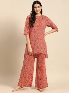 Clt.s Women Peach-Coloured Printed Cotton Night suit