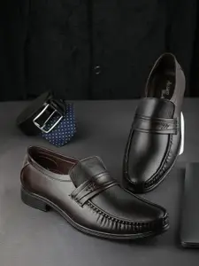 Azzaro Black Men Brown Textured Formal Slip-On Shoes
