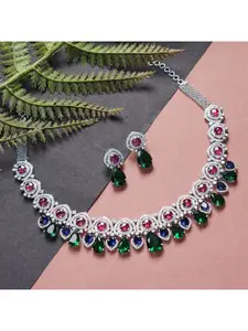 AURAA TRENDS White & Pink Rhodium-Plated Necklace