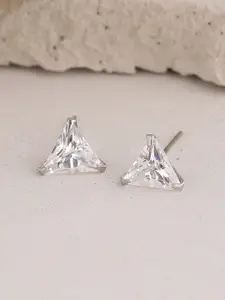 ADORN by Nikita Ladiwala Silver-Toned Triangular Studs Earrings