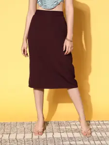 plusS Maroon Solid Roman Column Skirt