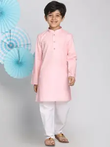 VASTRAMAY Boys Pink Layered Kurta with Salwar