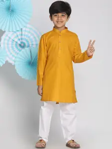 VASTRAMAY Boys Mustard Yellow Angrakha Kurta with Salwar