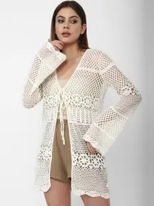 FOREVER 21 Women White Lace Cover-Up Shrug