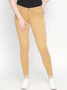 LOVEGEN Women Yellow Skinny Fit Low Distress Stretchable Jeans