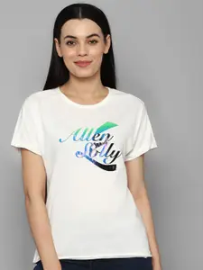 Allen Solly Woman Women White Typography Printed Raw Edge T-shirt