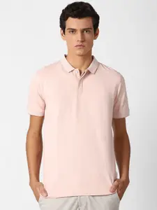 Louis Philippe Ath.Work Men Pink Polo Collar Raw Edge Slim Fit T-shirt