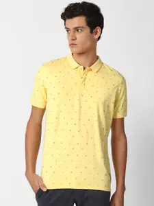 Louis Philippe Ath.Work Men Yellow Printed Polo Collar Slim Fit T-shirt