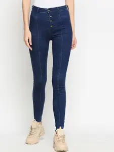 LOVEGEN Women Navy Blue Tube Skinny Fit High-Rise Stretchable Jeans