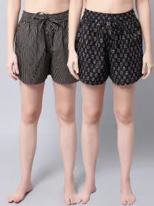TAG 7 Women Black & White 2 Printed Lounge Shorts