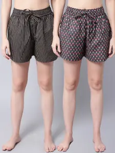 TAG 7 Women Grey & Pink 2 Printed Lounge Shorts