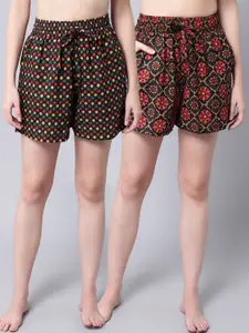 TAG 7 Women Black & Red 2 Printed Lounge Shorts