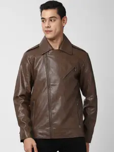 Peter England Casuals Men Brown pinecone Biker Jacket