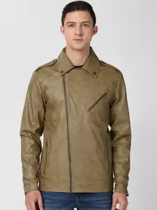 Peter England Casuals Men Khaki Biker Jacket