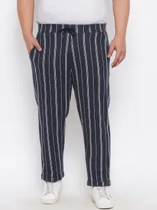 Austivo Men Navy Blue Plus Size Striped Cotton Track Pants