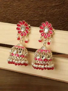 AccessHer Gold-Toned Floral Jhumkas Earrings