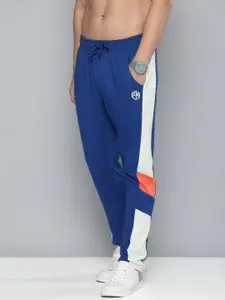 Flying Machine Men Blue & White Colourblocked Mid Rise Casual Track Pants