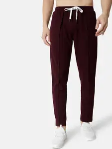 Campus Sutra Men Maroon Solid Cotton Track Pants