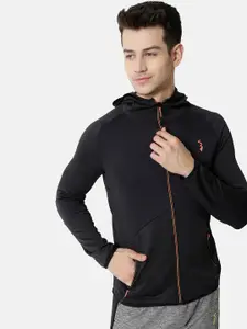 Campus Sutra Men Black Lightweight Training or Gym Sporty Jacket