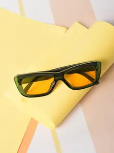 HAUTE SAUCE by  Campus Sutra HAUTE SAUCE by Campus Sutra Women Yellow Lens & Green Rectangle Sunglasses with UV Protected Lens