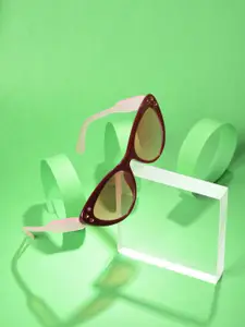 HAUTE SAUCE by  Campus Sutra HAUTE SAUCE by Campus Sutra Women Pink Lens & Brown Cateye Sunglasses with Polarised Lens