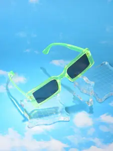 HAUTE SAUCE by  Campus Sutra HAUTE SAUCE by Campus Sutra Women Black Lens & Green Rectangle Sunglasses with Polarised and UV Protected