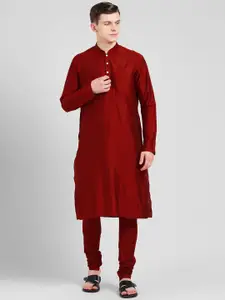 KISAH Men Red Thread Work Kurta
