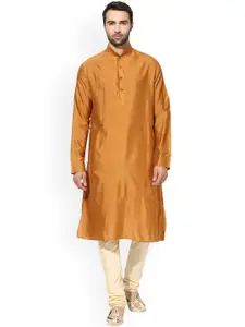 KISAH Men Rust Thread Work Kurta